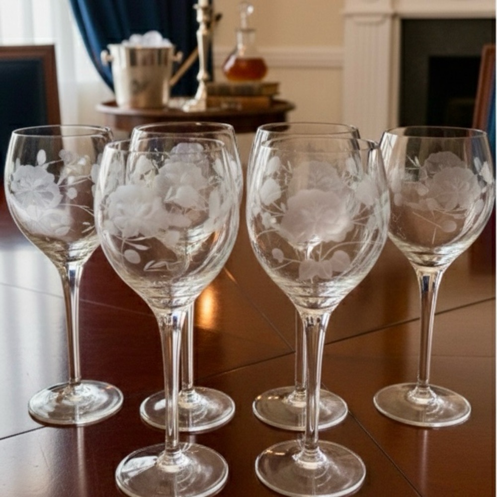 VTG~PRINCESS HOUSE HERITAGE WINE GLASSES 7” ETCHED Set of 6